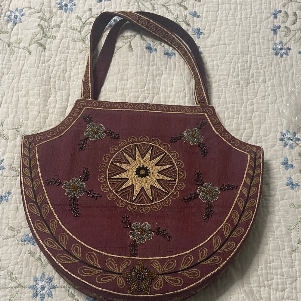 Elegant Burgundy Embroidered Women's Bag from Vietnam